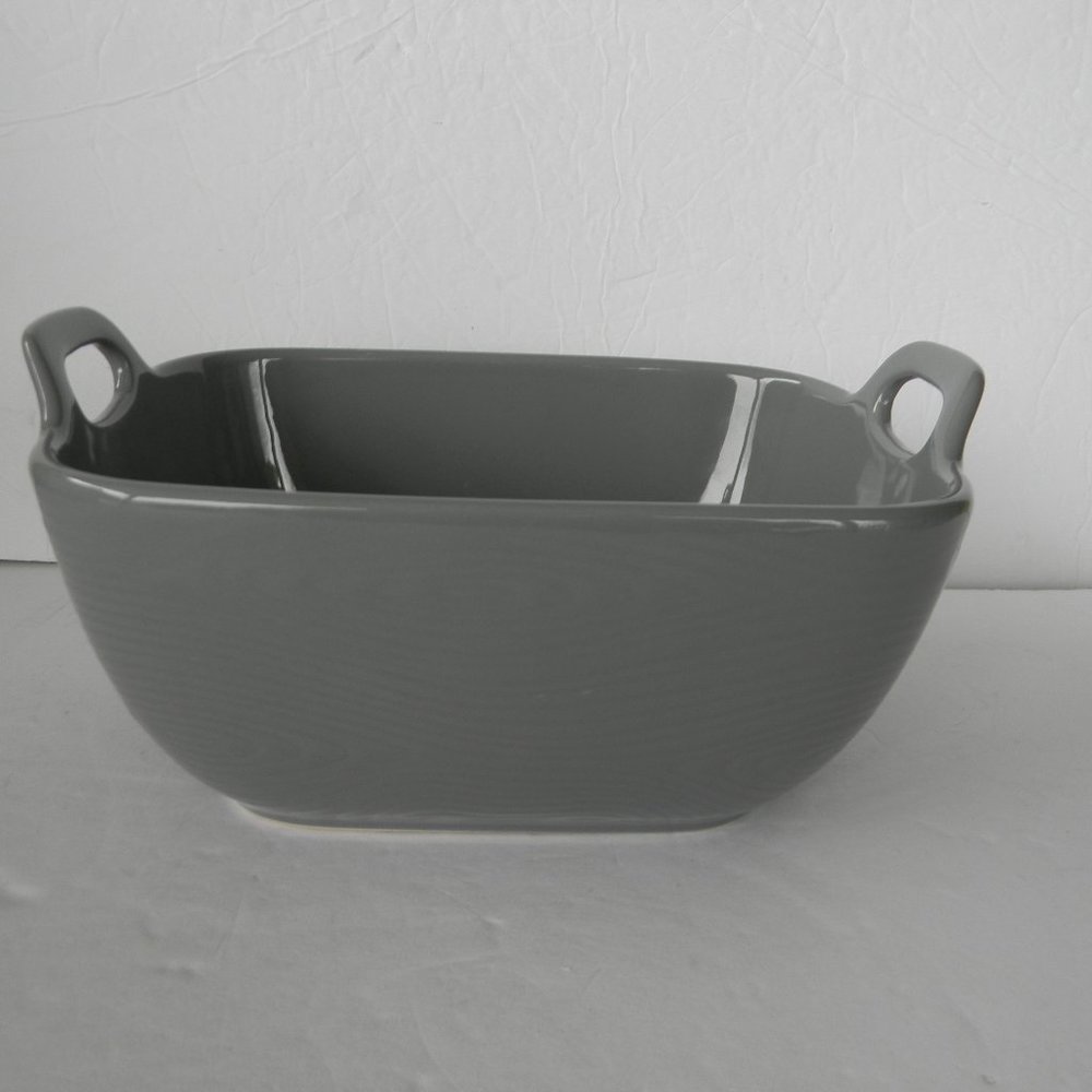 NEW TEMP-TATIONS WOODLAND GRAY RECTANGULAR SERVING BOWL BAKER 2QT W/HANDLES